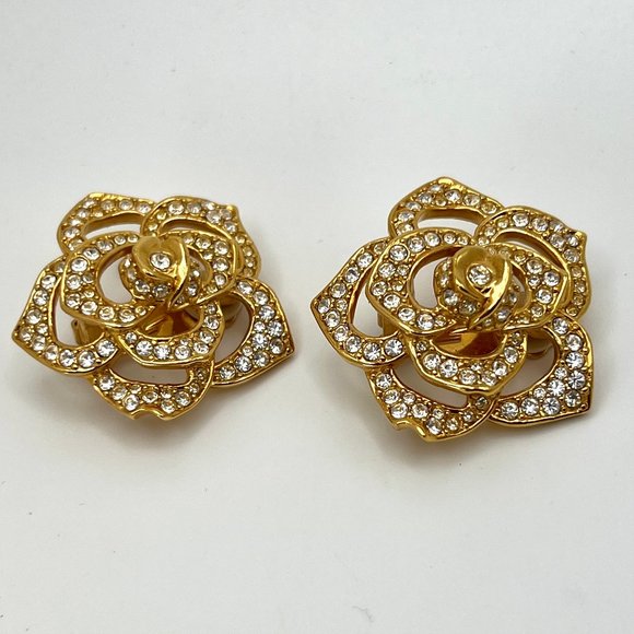 Elizabeth Taylor for Avon Pave Rose CLIP Earrings (Susan Caplan Rediscoved)